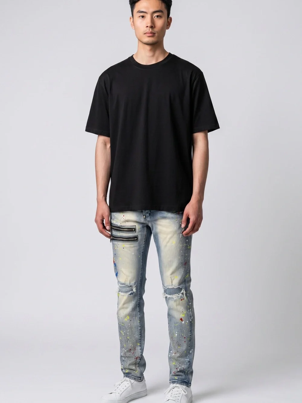 MacKeen Market Hale Jeans Mens 30 Paint Splatter Distressed Skinny Moto Zippers